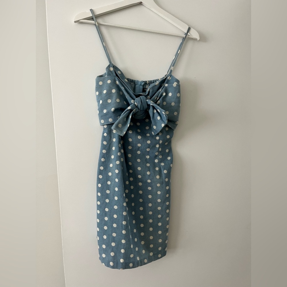 Nasty Gal denim polka dot dress with bow